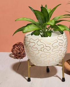 Maceta Metálica Decorativa con Diseño Floral y Soporte, para Interiores, Hogar, Oficina, Sala de Estar, Decoración de Mesa - Product Image 5