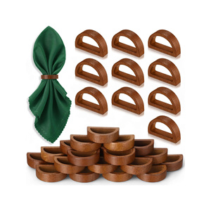 Wholesale Carved Brown Acacia Wood Napkin Rings Eco-Friendly Natural Wood Holders <b>Table</b> Decoration for Party Wooden Napkin Rings - Product Image 6