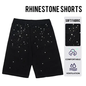 Shorts de Mezclilla con Pedrería Personalizados de Alta Calidad, 100% Algodón, Logotipo Bordado Desgastado, Lavado Ácido con Pedrería para Hombre - Product Image 4