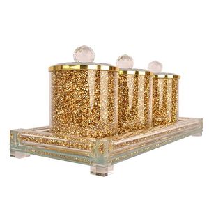 Ambrose frantumate vetro diamante contenitori di zucchero da tè eleganti vasetti per la conservazione del caffè con vassoio in scatola regalo squisita decorazioni per la casa - Product Image 6