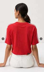 Oneten Apparels Women Red Short Sleeve T Shirt Crew Neck Sporty <b>Top</b> With <b>White</b> Side Stripes - Product Image 3