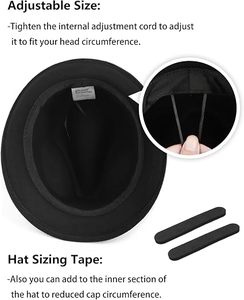 Chapeau Fedora en laine noire avec bande de ruban, unisexe, adulte, style formel d'hiver, bord de 56-58 cm - Product Image 3