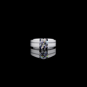 <b>Mens</b> Lab Grown Diamond 14K White Gold Rhodium Plated Matt Finish <b>Ring</b> Cut Solitaire Minimalist Luxury IGI Certified Engagement - Product Image 1