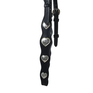 Têtière en cuir noir pour cheval avec conchos en forme de cœur argentés, pièce de bridon équestre réglable - Product Image 4
