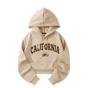 Hoodie court à manches longues pour femme, motif graphique ODM, avec logo frontal, 100 % coton, cordon de serrage - Product Image 1