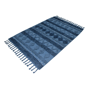 Alfombra Bohemia Geométrica Ecológica de Algodón Azul, Tejida a Mano con Patrón de Diamantes, Alfombra Plana con Borlas, Venta al Por Mayor, Personalizable - Product Image 3