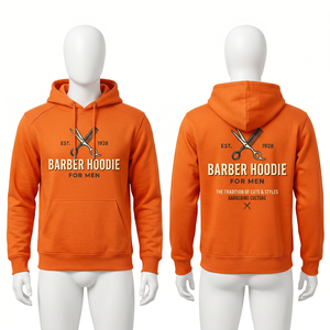 Sweat à capuche pour homme en molleton de coton et polyester 320 GSM, orange, avec empiècements raglan, impression DTF personnalisée et logo brodé - Product Image 1