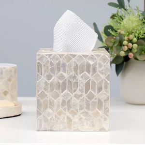 Caja de pañuelos cuadrada elegante para madre de perla, cubierta de concha de perlas, mosaico decorativo, caja de soporte de pañuelos, venta al por mayor - Product Image 2