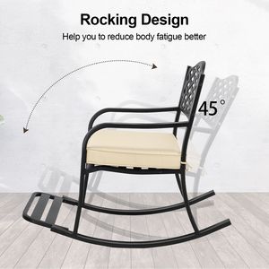 Metal Outdoor Rocking Chair with <b>Cushion</b> Weatherproof Patio <b>Bench</b> Footrest for Pa - Product Image 3