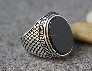 2025 High Quality Wholesale Jewelry 925 Stamp Sterling <b>Silver</b> <b>Men</b> WIth Black Stone Greek Customized Style Vintage Signet <b>Ring</b> - Product Image 1