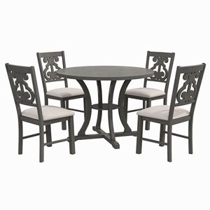 Set da Pranzo a 5 Pezzi con Tavolo Rotondo e 4 Sedie in Tessuto con Ripiano Portaoggetti e Gambe del Tavolo Speciali - Product Image 4