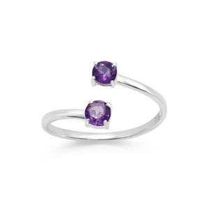 Rhaya Jewels Vintage Elegant Women's Engagement Rhodium Plated 925 Sterling Silver Dual Amethyst <b>Adjustable</b> <b>Ring</b> Gemstone Prong - Product Image 1