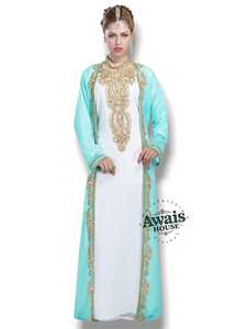 Robe Kaftan Abaya en Chiffon pour Femmes, Simple et Élégante, Col Montant, Manches Longues, Broderie de Paillettes, Applique, Couleur Unie - Product Image 3