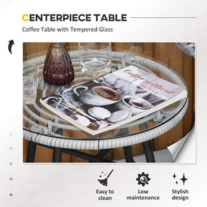 Set da patio in vimini di rattan PE resistente alle intemperie, 3 pezzi, con tavolo e sedie imbottiti grigi - Product Image 5