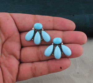 Boucles d'oreilles pendantes Shree Jaipur en argent sterling 925 avec turquoise, forme goutte d'eau, sertissage clos, faites à la main, pour mariage - Product Image 2