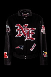 Veste universitaire en laine et cuir New England Patriots Old English - Product Image 1
