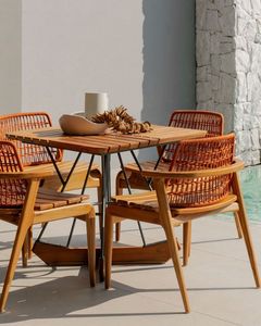 Juego de Comedor de Lujo para Exteriores en Teca con Sillas Modernas de Cuerda para Patio, Villa, Resort, Jardín y Espacios de Estancia Junto a la Piscina - Product Image 1