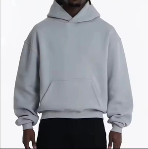 Unisex Oversized Hooded <b>Sweatshirt</b> Solid <b>Grey</b> Color Casual Cotton Fleece Pocket Autumn Wear Regular Fit Knitted Style Speed One - Product Image 5