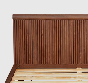 Cadre de lit plateforme moderne en teck massif, tête de lit minimaliste à lattes verticales, taille King, mobilier de chambre à coucher, garantie de 3 ans - Product Image 6