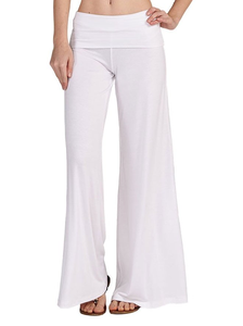 Pantalon palazzo long à jambes larges et taille haute en tissu extensible uni pour femmes - Product Image 4