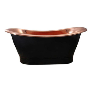 Bañera de cobre vintage con interior pulido y exterior negro mate, bañera de inmersión con base recta para hoteles y baños domésticos. - Product Image 5