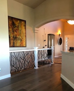 <b>Wall</b>-mounted wrought iron stair railing featuring a leaf pattern; rust-resistant, easy to assemble, and contemporary in style. - Product Image 5
