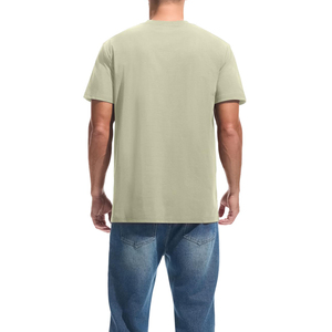 T-shirt décontracté pour homme, vert clair, manches courtes, col rond, coupe classique, couleur unie, 100% coton jersey tricoté - Product Image 5