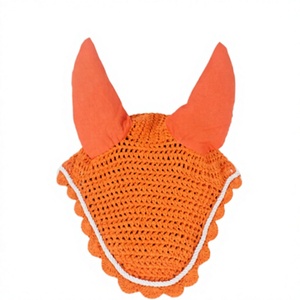 Bonnet anti-mouches orange en crochet pour cheval, cache-tête en coton, équipement d'équitation, logo personnalisé - Product Image 1