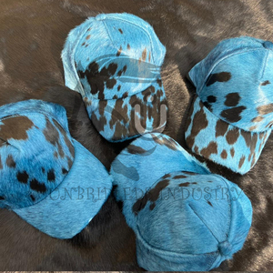 Gorra de Cuero Genuino con Pelo de Vaca, Color Azul Teñido, Nueva Colección 2026, para Hombre y Mujer - Product Image 3