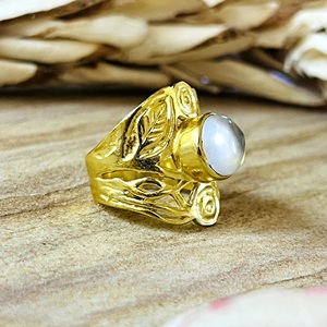 New Arrival Trendy Moonstone <b>Ring</b> Boho Brass Jewelry For Women 18k <b>Gold</b> Plated Floral Leaf <b>Cocktail</b> <b>Rings</b> For Wholesale/OEM/ODM - Product Image 2