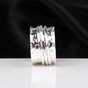 Vintage 925 Sterling <b>Silver</b> Hammered Spinner <b>Ring</b> for Anxiety Relief <b>Boho</b> Plain <b>Silver</b> Multi Layer Meditation Handmade Jewelry - Product Image 3