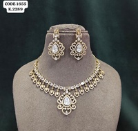 Ensemble collier et boucles d'oreilles élégant en zircon rose pastel avec accents AD, forme goutte royale, ethnique, pour mariage, fiançailles et soirée, pour femme