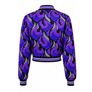 <b>Purple</b> Flame Print Men's Bomber <b>Jacket</b> Turn-down Collar Casual Autumn Wear Regular Fit Polyester Material Women Satin <b>Jackets</b> - Product Image 3
