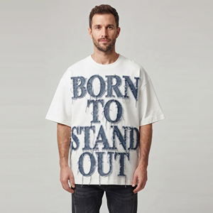 Camiseta Oversize para Hombre con Bordado Desgastado, Cuello Redondo, Manga Corta, Estilo Casual, Hombros Caídos - Product Image 5
