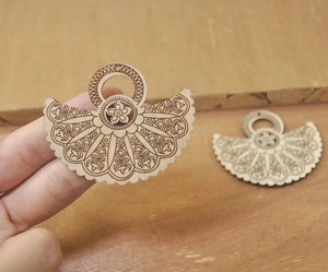 Wooden Floral Earrings Hand Carved Decorative Pendant Craft Supply - Product Image 1