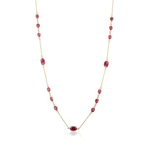 18K Yellow Gold <b>Ruby</b> Station <b>Necklace</b>-Wedding Party & Anniversary Gift Chain - Product Image 2