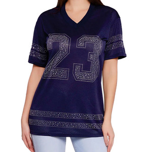 เสื้อเจอร์ซีย์อเมริกันฟุตบอลผู้หญิงสไตล์ Y2K ประดับคริสตัลหรูหรา คอวี ทรงโอเวอร์ไซส์ แฟชั่นเสื้อกีฬา รับผลิตแบบ OEM ODM ขายส่งจากสหรัฐอเมริกา - Product Image 4