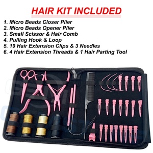 Professional <b>Pink</b> <b>Hair</b> Extension Installation Tool Kit with Micro Bead Pliers, Loop Hook, Section <b>Clips</b> & Threads Tools set - Product Image 2