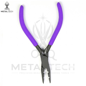 Pinzas Profesionales de Acero Inoxidable con Acabado Negro para Remover Extensiones de Cabello, con Empuñadura de Goma Suave Morada y Múltiples Orificios para Micro Anillos - Product Image 5