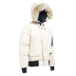 Veste d'hiver décontractée pour homme en duvet noir avec capuche en fourrure, coupe-vent, col montant, fermeture éclair, couleur unie - Product Image 3