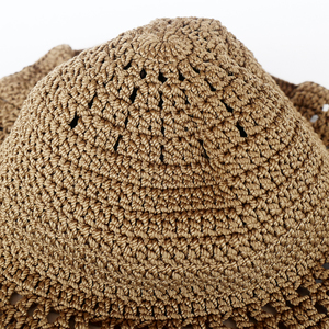 Chapeau Bob au Crochet Fait Main pour Femme, à Bord Ondulé et Volants, Chapeau de Soleil Tricoté, Casquette de Plage d'Été, Ensemble de Coiffures Artisanales - Product Image 6