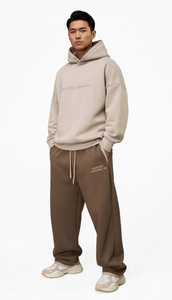Ensemble de survêtement à capuche pour homme ONETEN APPAREL, beige marron, coton, décontracté, pantalon long à cordon de serrage, coupe ample, automne - Product Image 1