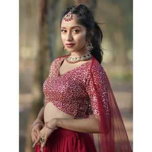 ชุด lehenga choli ชุดแต่งงานผ้าเลื่อมสีแดงที่สวยงามพร้อม dupatta - Product Image 3