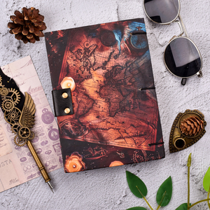 Vintage World Map <b>A5</b> Handmade Paper Journal Notebook with Lock Closure |100 Page Antique Style Diary for Travel Gift Bulk Supply - Product Image 2