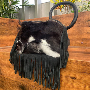 Wholesale High Quality Genuine Hair-On Cowhide Ring Handle Wristlet Clutch Bag for Women's Luxury Fashion Fringe Bangle <b>Handbags</b> - Product Image 2