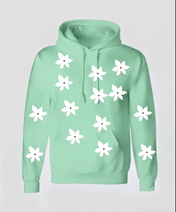 Sweat-shirt à capuche jaune à fleurs pour femme avec détails de fleurs blanches, pull en molleton à capuche, vente en gros OEM - Product Image 2