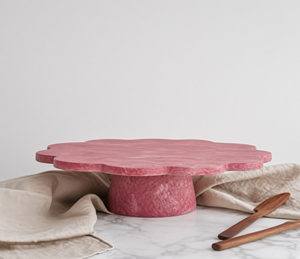 SOPORTE PARA TARTAS - ROSA - Florero Circular Escultural Hecho a Mano con Diseño de Ondas (29x19) - MADERA, TERRACOTTA Y METAL - Product Image 4