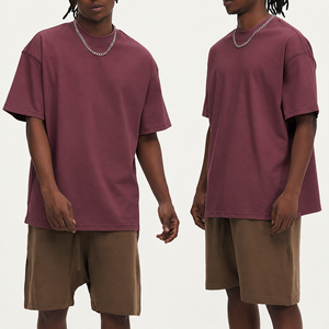 T-shirt en coton uni surdimensionné pour homme, manches courtes, col rond, style décontracté, longueur standard, tricot jersey, teinture unie 2026 - Product Image 1