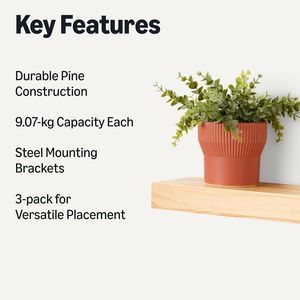Set di 3 Mensole Galleggianti in Legno di Pino 40x13x4.6 cm, Finitura Naturale, Mensole Espositive - Product Image 3
