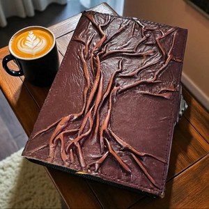 Diario de Cuero Vintage Árbol de la Vida, Cuaderno Rústico Hecho a Mano A5 con Papel de Borde Irregular, Diario, Cuaderno de Bocetos, Regalo - Product Image 1